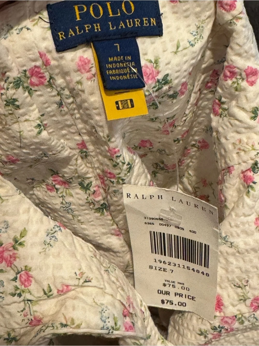 Ralph Lauren Floral Seersucker Dress Size 7 New